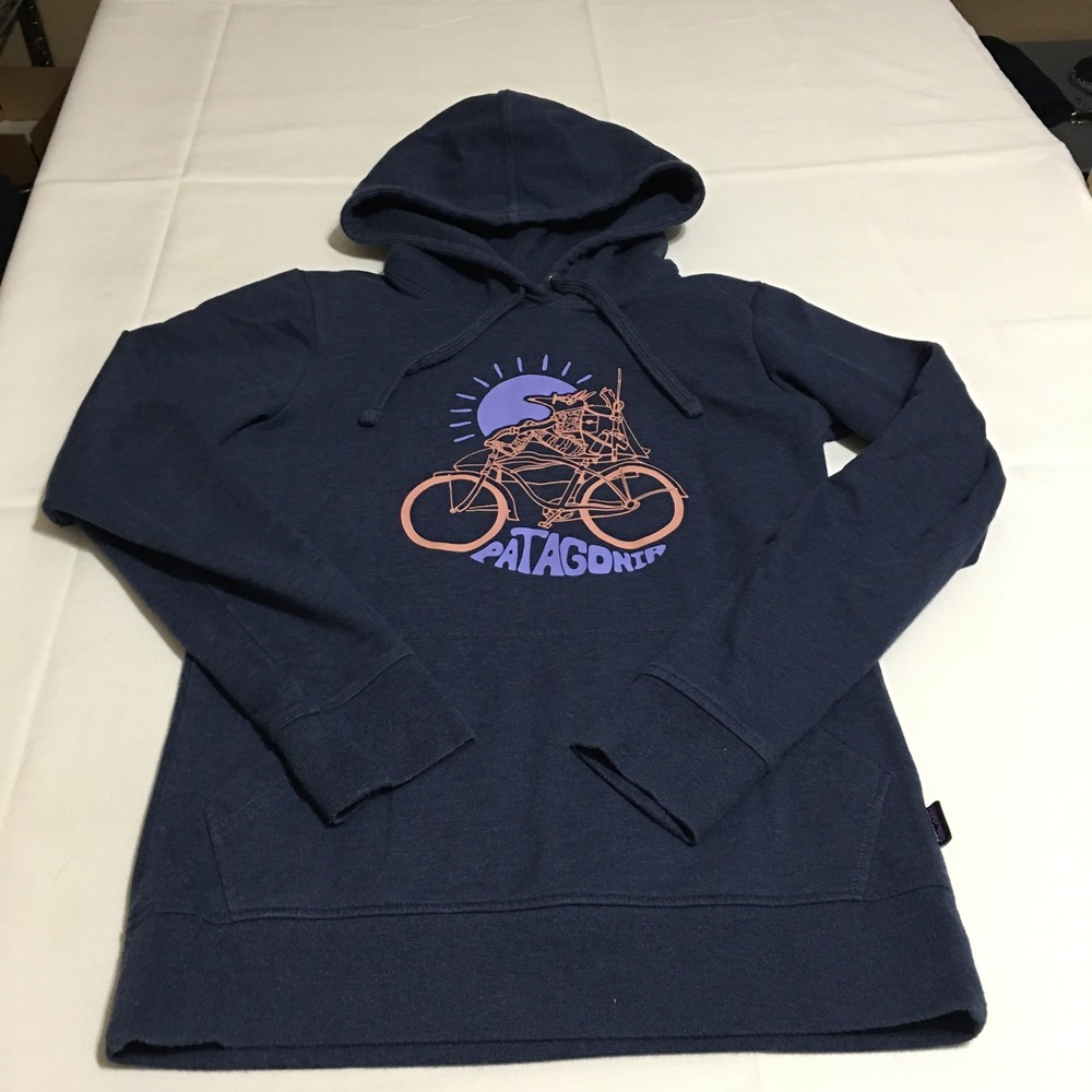 Patagonia Hoodie Women XS Navy Blue Graphic Bicycle Pullover